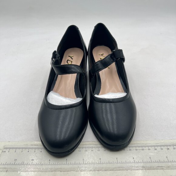 YDN Black Retro Round Toe Low Heel Mary Janes Pump Slip On Shoes with Strappy - Picture 3 of 8